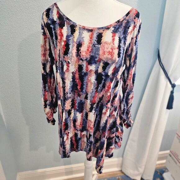 Philosophy Size Sm Abstract Print Asymmetrical Hem Tunic Top Multicolor Stretch - Picture 1 of 9